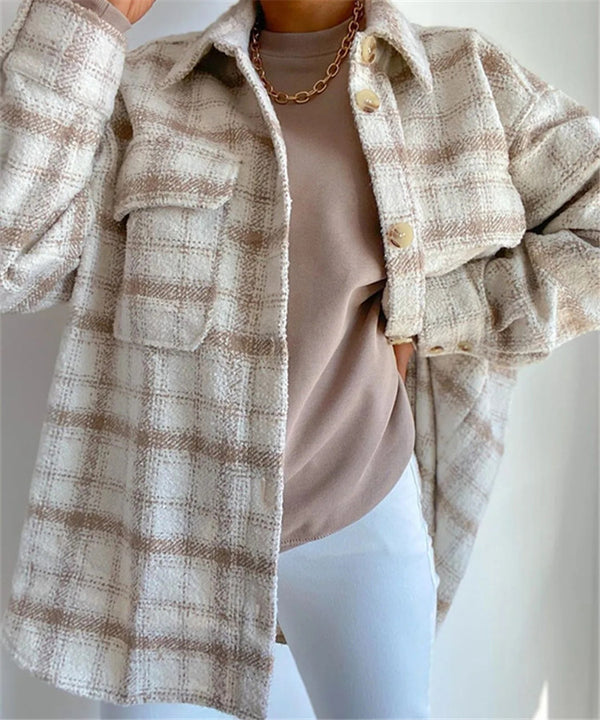 Long Tweed Oversize Coat With Pockets