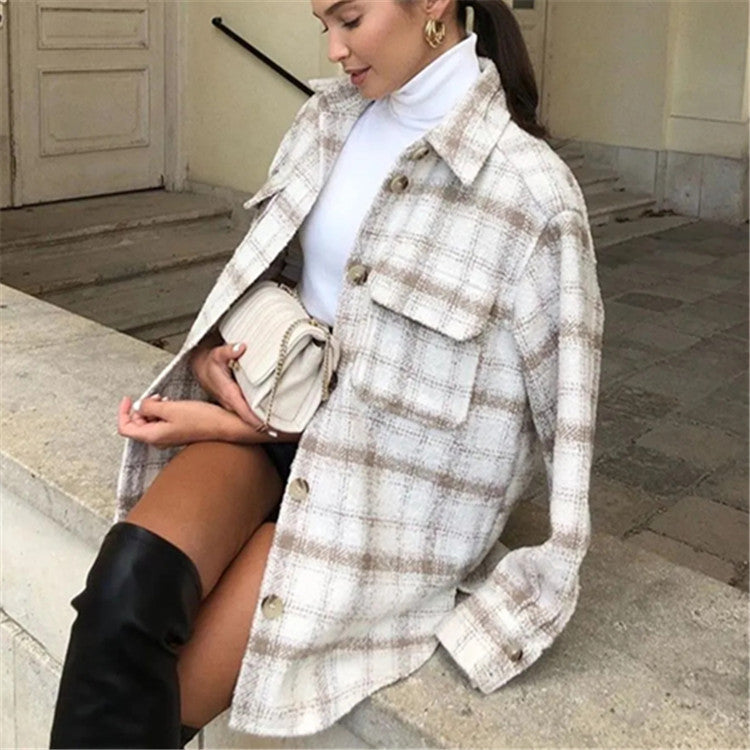 Long Tweed Oversize Coat With Pockets