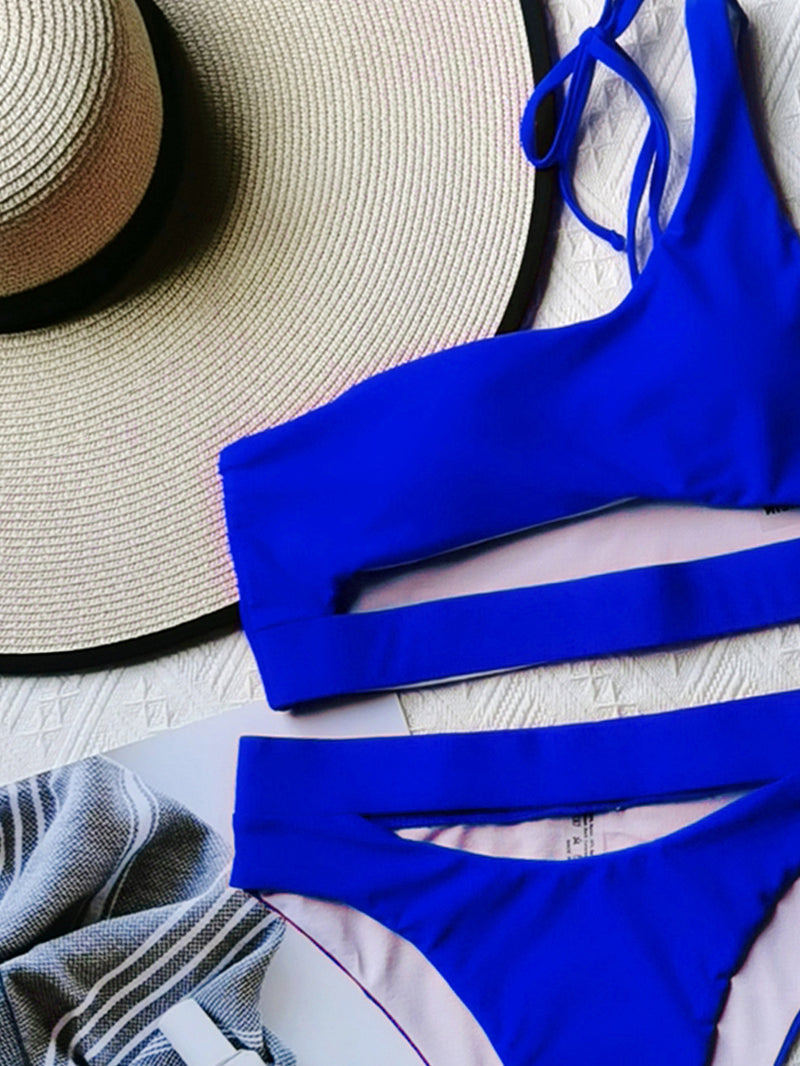 Solid Sexy One-shouler Hollow One-piece Swimsuit