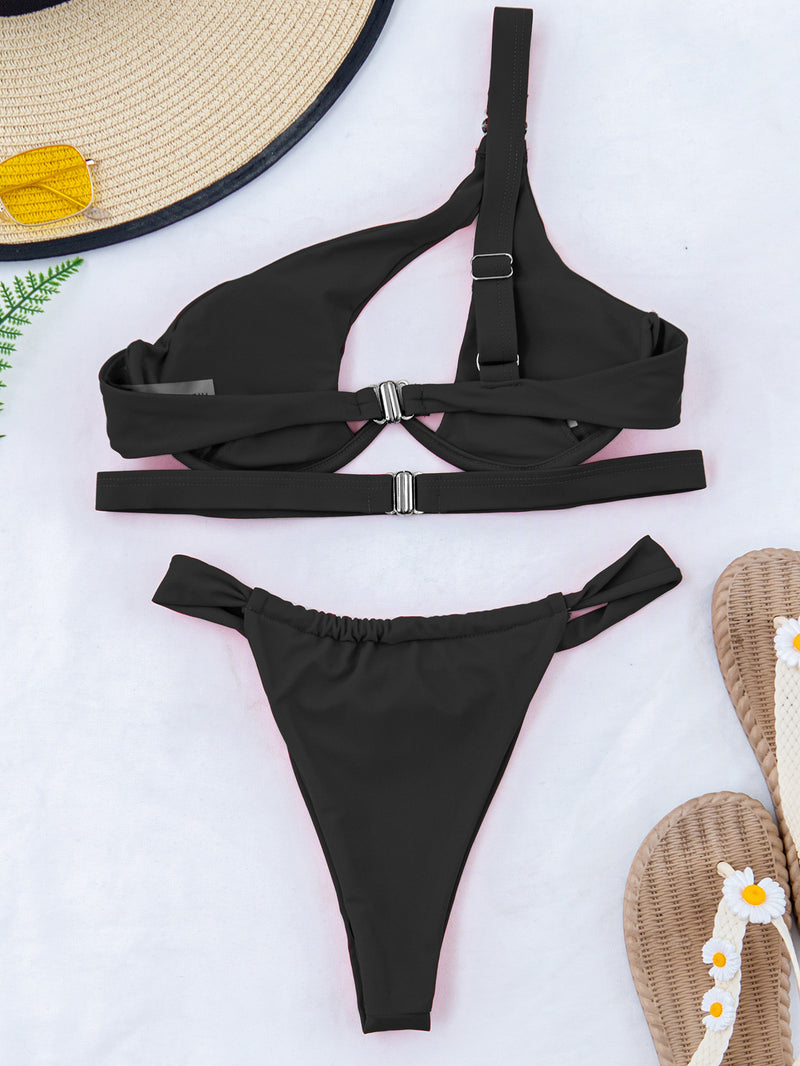 One-shoulder Hollow Out Women Sexy Bikini Swimsuit
