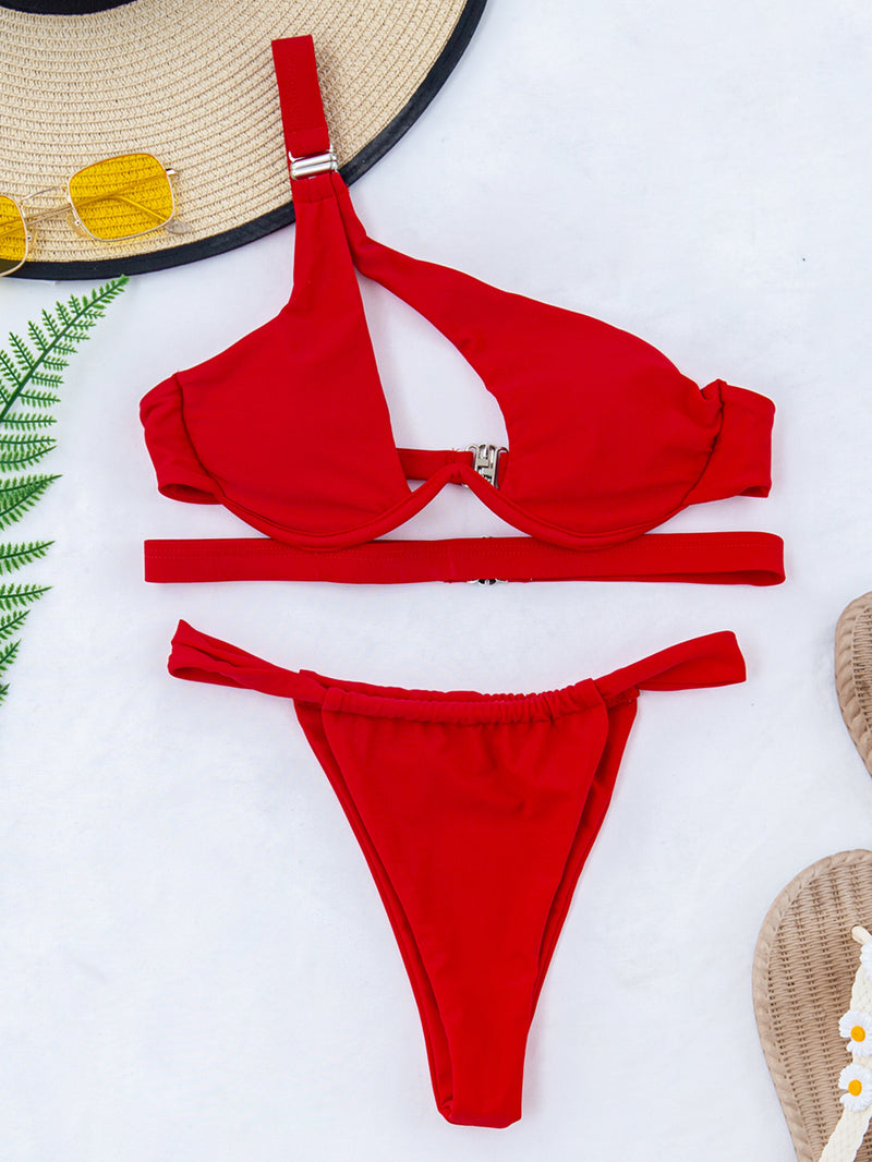 One-shoulder Hollow Out Women Sexy Bikini Swimsuit