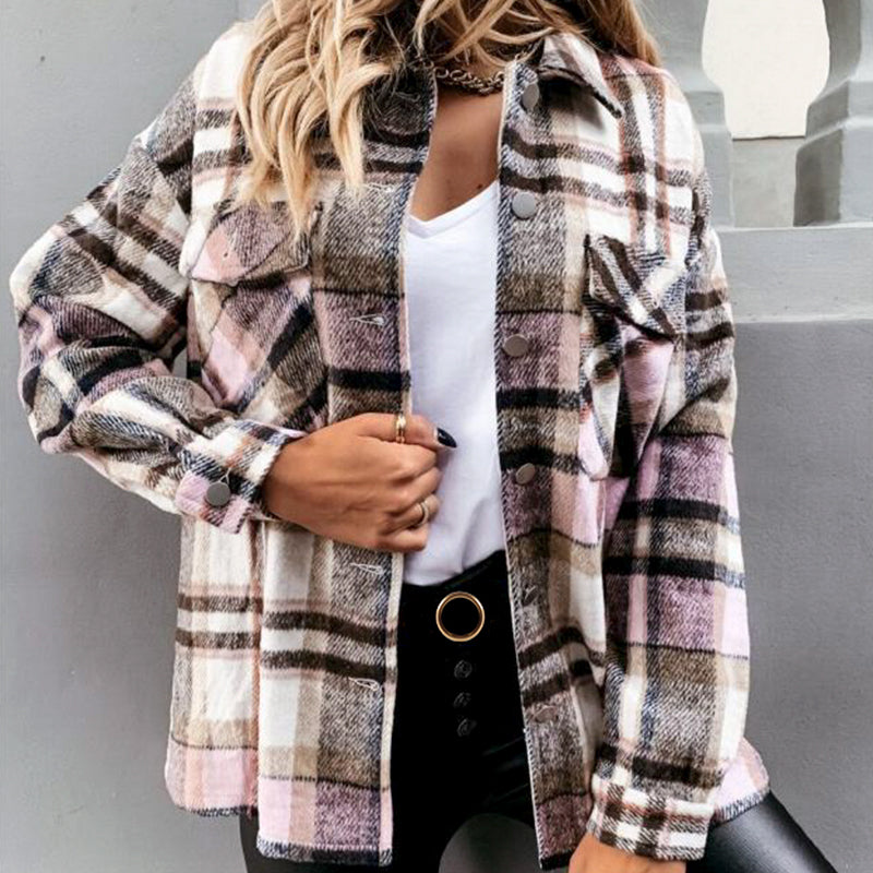 Plaid Blouse Button Long Sleeve Female Shirts Jacket