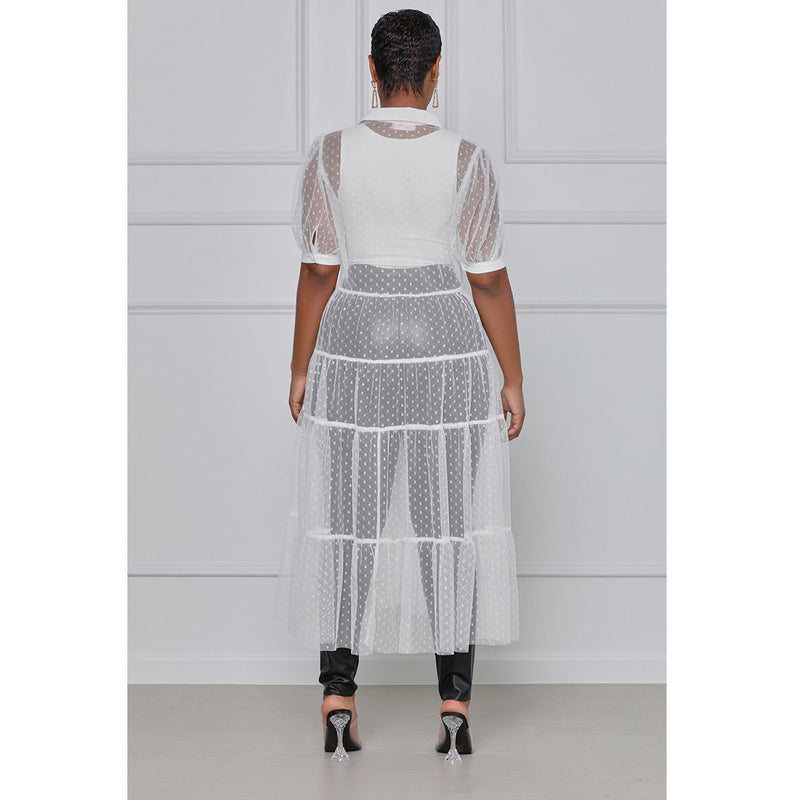 Shirt Style Button Gauze Dress Ladies Long Street Solid Color Dress Casual Home Commuting Dress