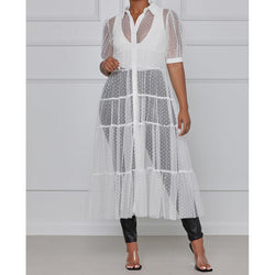 Shirt Style Button Gauze Dress Ladies Long Street Solid Color Dress Casual Home Commuting Dress