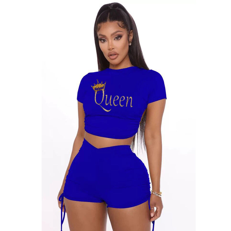 2 pcs Women Set Solid Letters Bandage Backless Short Tops and Shorts Summer Casual Elastic Outfits