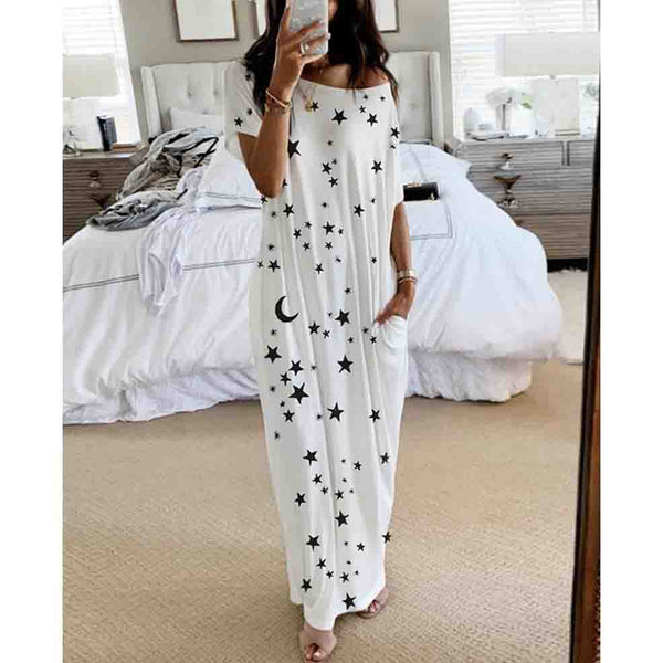 Star Printed Loose Short Sleeve T-shirt Dress