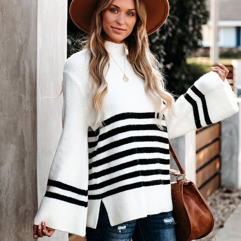 Patchwork Striped Loose Pullover Sweater