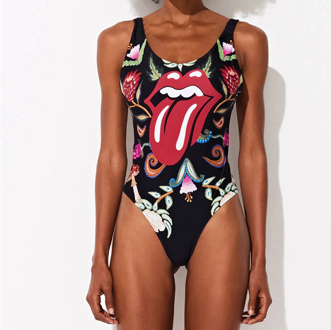 Leopard Lip Printed Sexy One Piece Swimsuit