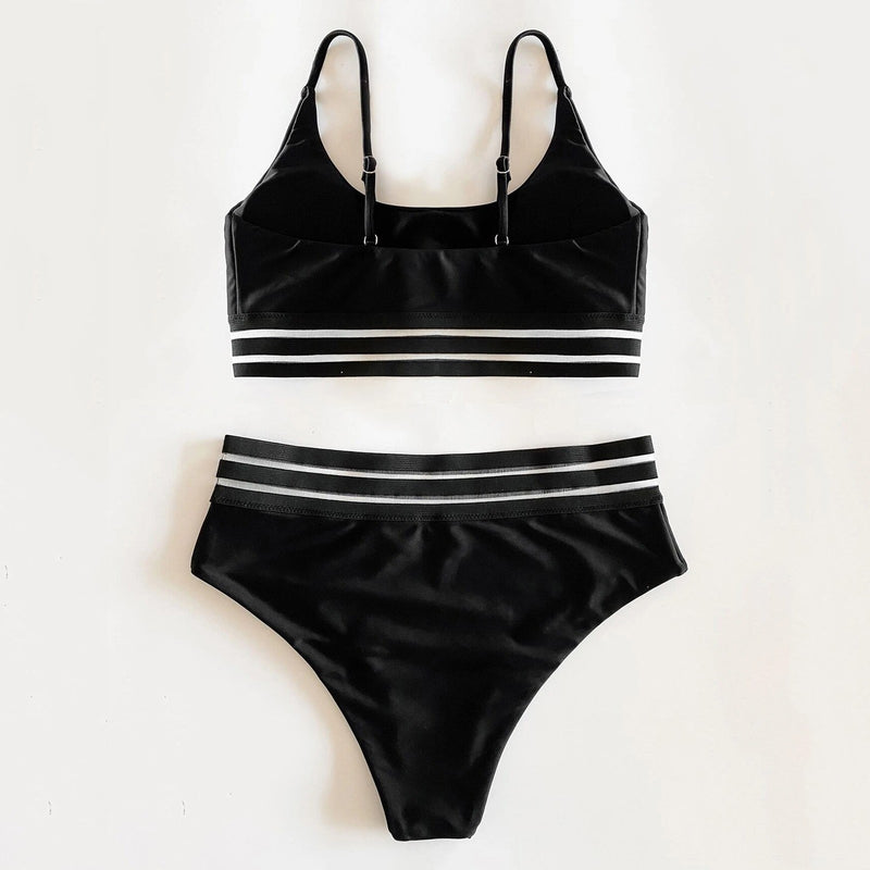 Women's Bikini Black Print Set Push Up Hight Waisted Swimsuit