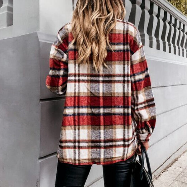 Plaid Blouse Button Long Sleeve Female Shirts Jacket