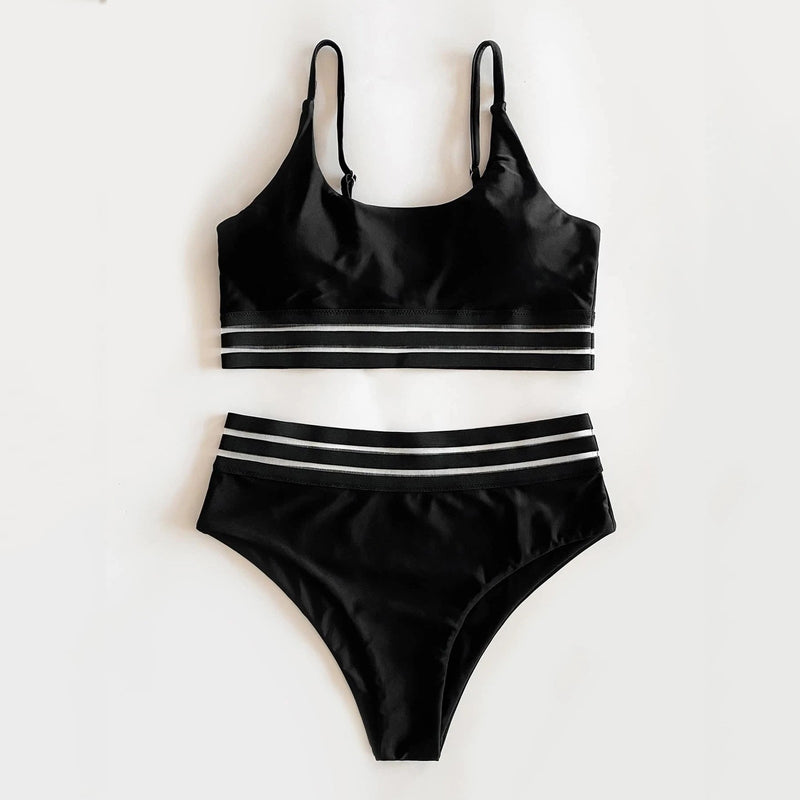 Women's Bikini Black Print Set Push Up Hight Waisted Swimsuit