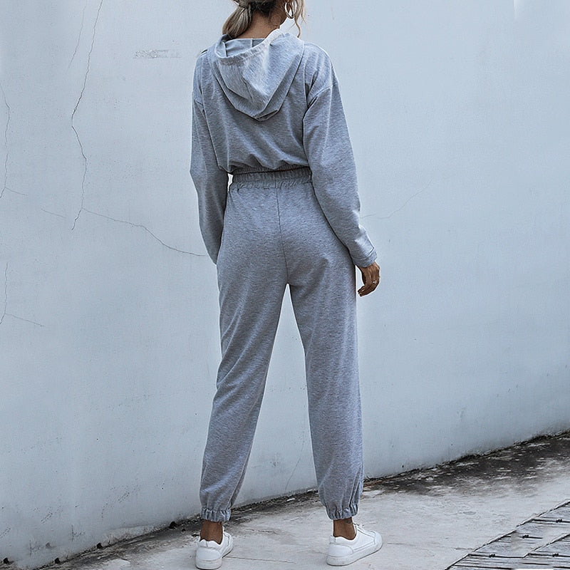 Casual Hooded Sweatshirt Striped Lace Up Sports Suit