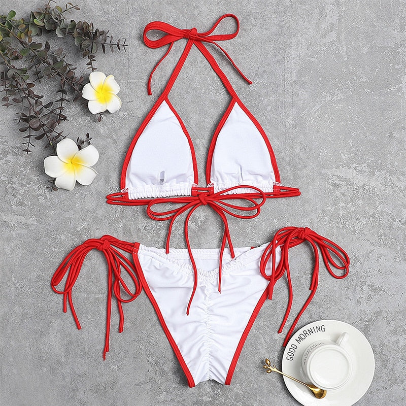 Sexy Triangle Micro Bikini Set String Patchwork Swimsuit Women High Cut Swimwear Swimming Plus Size Bathing Suit Beach Wear New