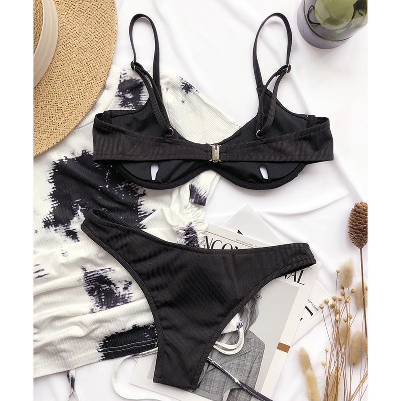 Push Up Bikinis Ribbed Swimsuits Women Swimwear Solid Ruched Bathing Suits High Leg Beachwear 2021 New Sexy Biquini