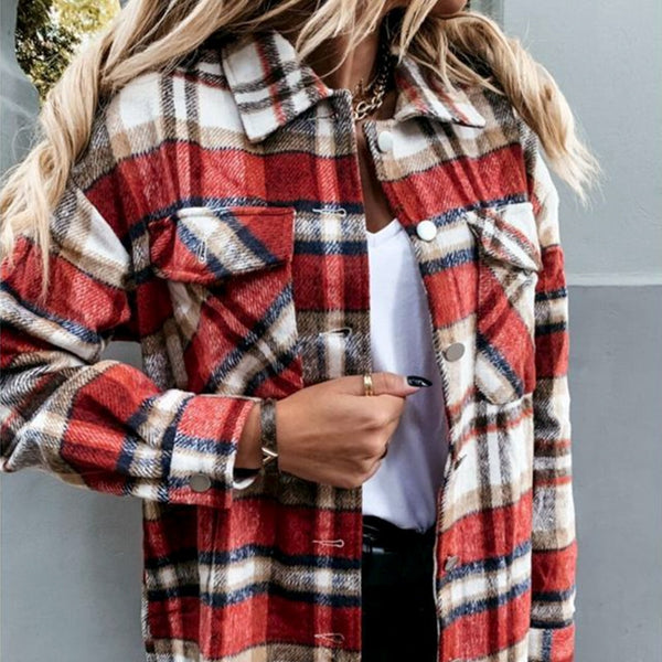 Plaid Blouse Button Long Sleeve Female Shirts Jacket