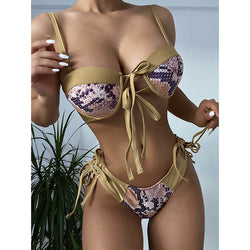 Push Up Bikinis Snake Print Women Swimsuits