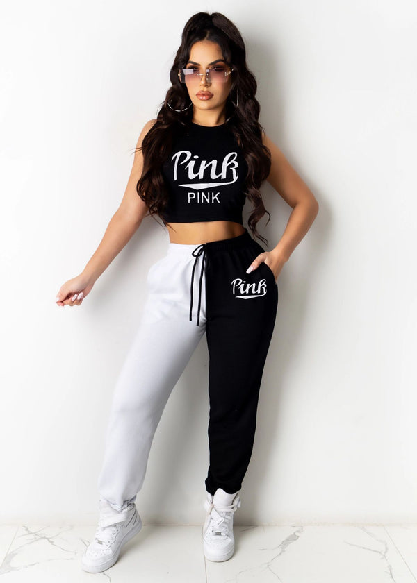 2 pcs Tracksuits Women Set Patchwork O-neck Short Tops Long Pants Elastic Outfits