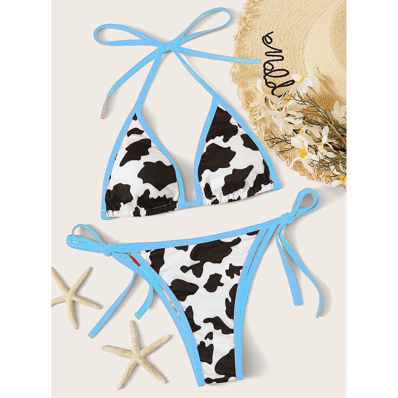 Sexy Swimwear Women Halter Bikinis Push Up Swimsuits Women's Cows Printing Brazilian Bikinis Set String Bow Bathing Suits