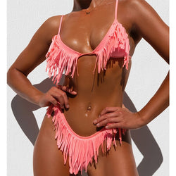 Tassel Bikini  High Cut Swimwear Female Sexy Thong Swimwear Female Micro 2 Pieces Set Triangle Bathing Suit Biquini