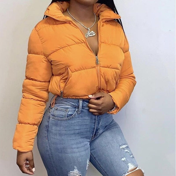 Long Sleeve Crop Parkas Coat Women Bubble Warm Short Jacket