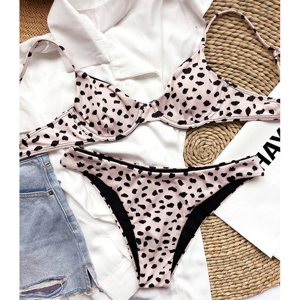 Leopard Bikinis Women's Swimsuits Push Up Swimwear Ribbed Biquini Sexy Hign Leg Bathing Suits 2021 New Summer Beachwear