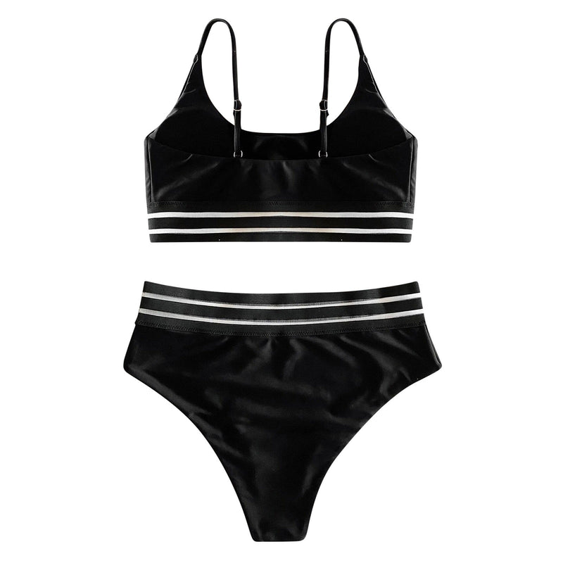 Women's Bikini Black Print Set Push Up Hight Waisted Swimsuit