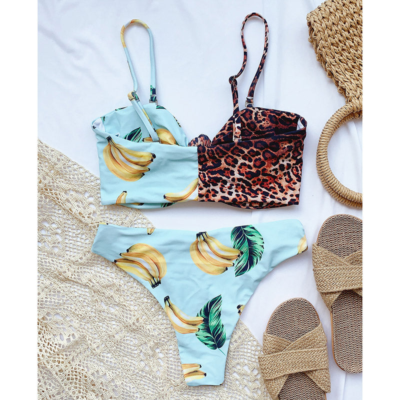 Patchwork Swimwear Cut Out Bikinis High Cut Bathing Suits Leopard Biquini Beachwear