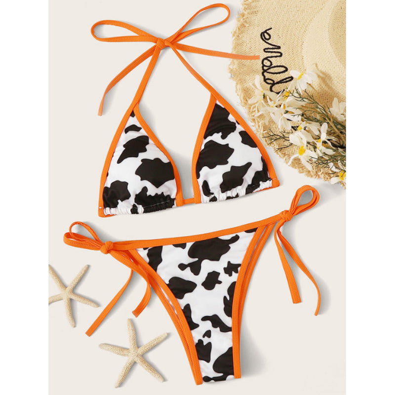 Sexy Swimwear Women Halter Bikinis Push Up Swimsuits Women's Cows Printing Brazilian Bikinis Set String Bow Bathing Suits