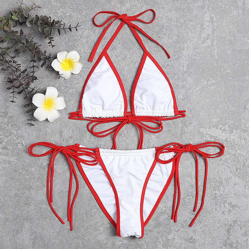 Sexy Triangle Micro Bikini Set String Patchwork Swimsuit Women High Cut Swimwear Swimming Plus Size Bathing Suit Beach Wear New
