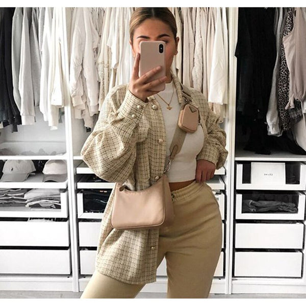 Women Plaid Long Jacket With Pockets Oversize Coat