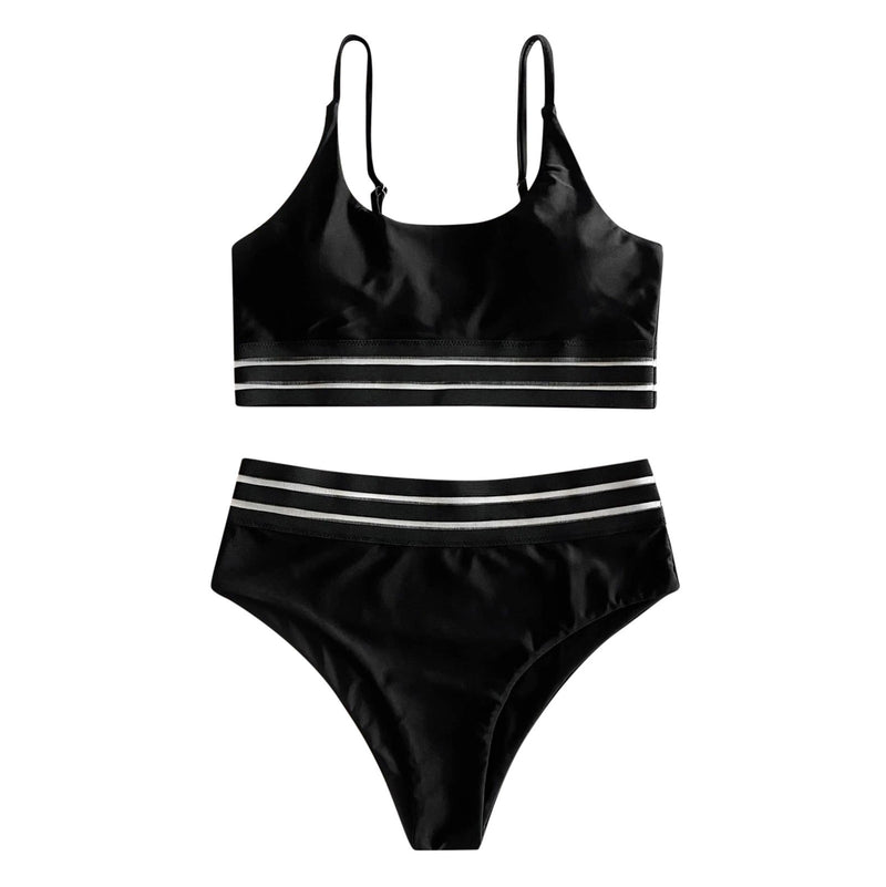 Women's Bikini Black Print Set Push Up Hight Waisted Swimsuit