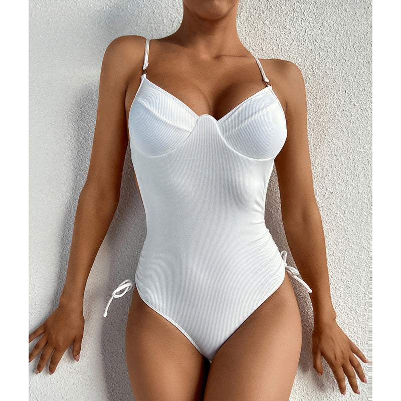 Backless Bodysuits Cross Bandage Bathers White Bathing Suits