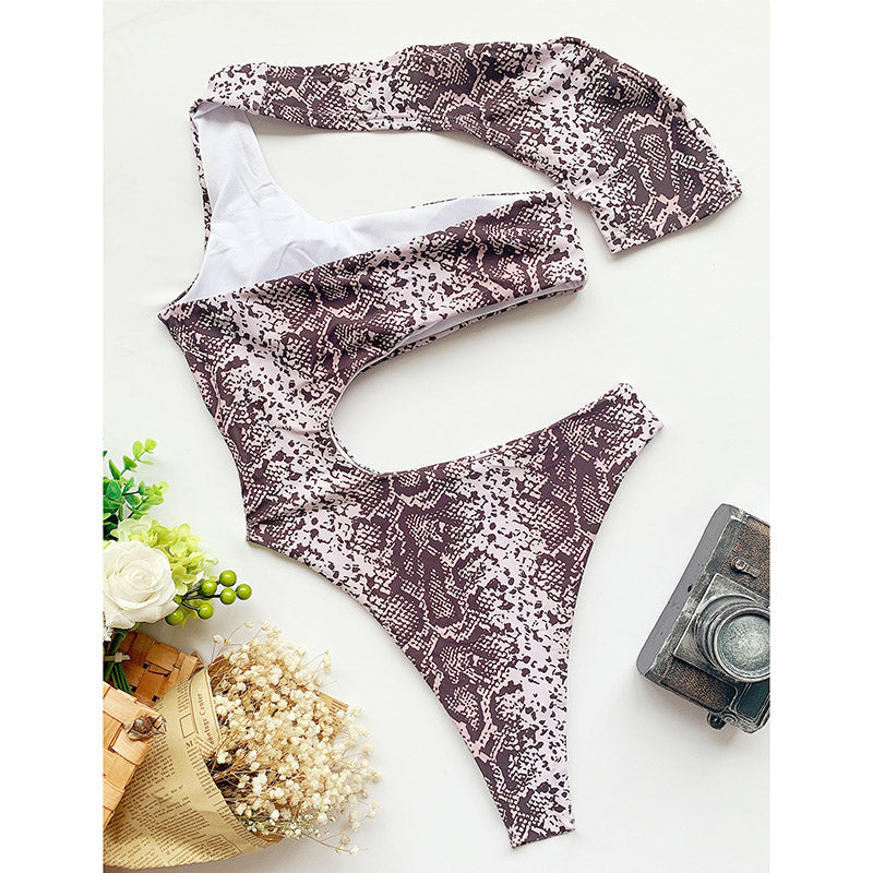 Sexy One Piece Swimsuits Snake Printed Swimwear Women's Cut Out Monokini High Cut Bodysuits 2021 New Backless Bathers