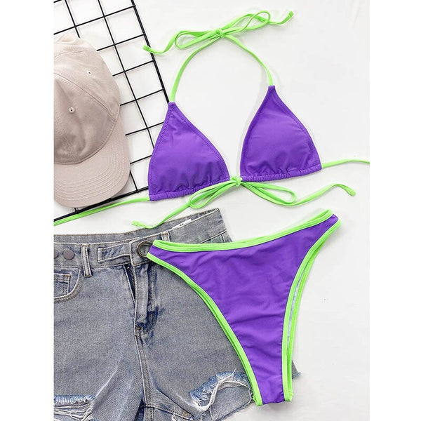 Patchwork Swimwear Knotted Bikini