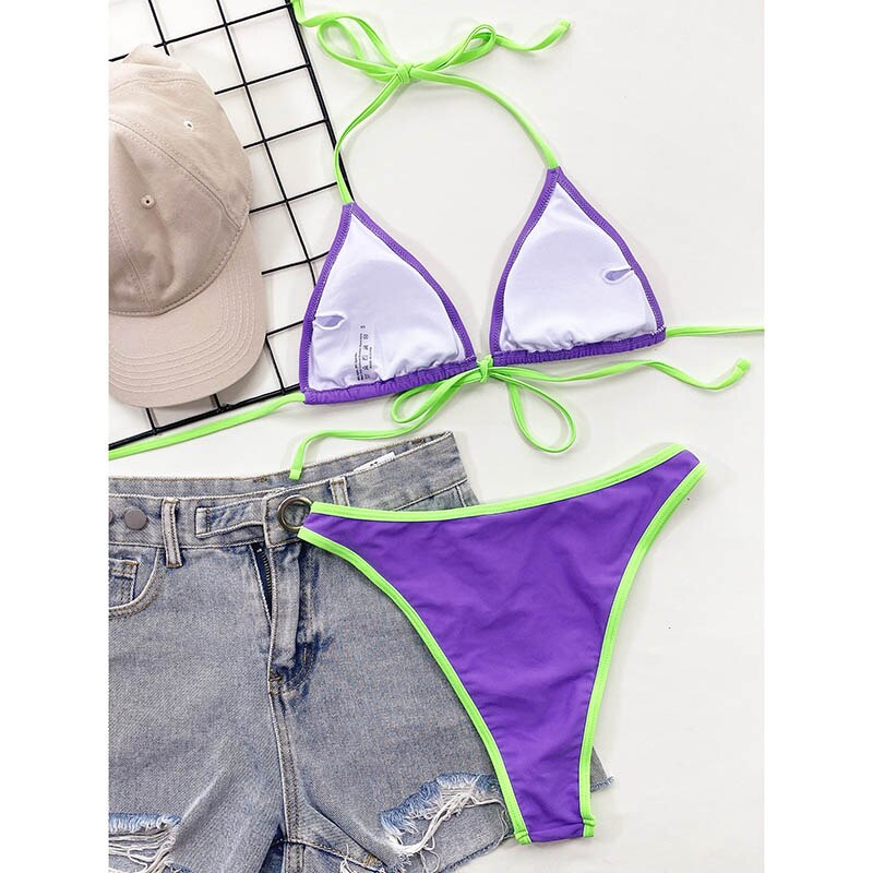 Patchwork Swimwear Knotted Bikini