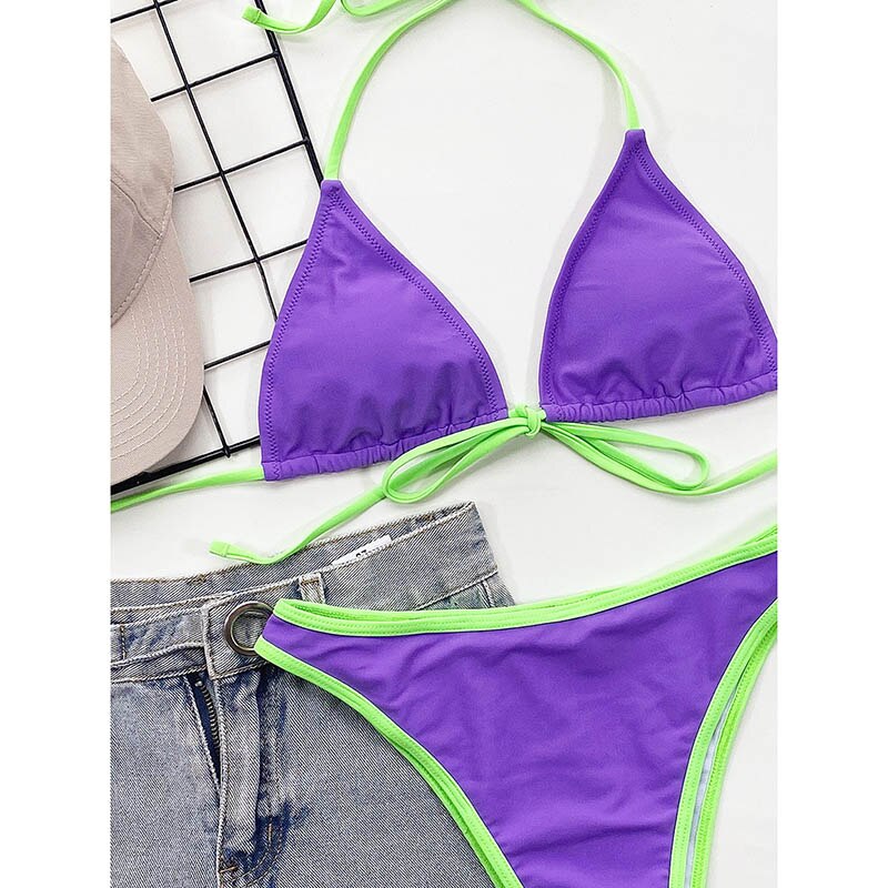 Patchwork Swimwear Knotted Bikini