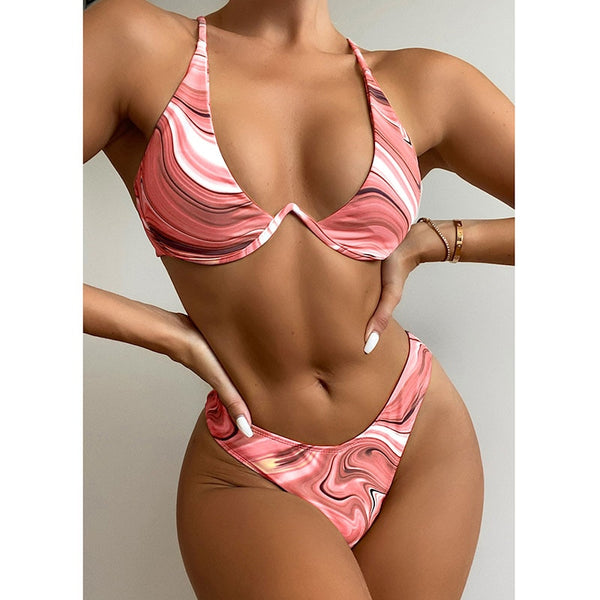 Push Up Sexy Irregular Print Swimsuit