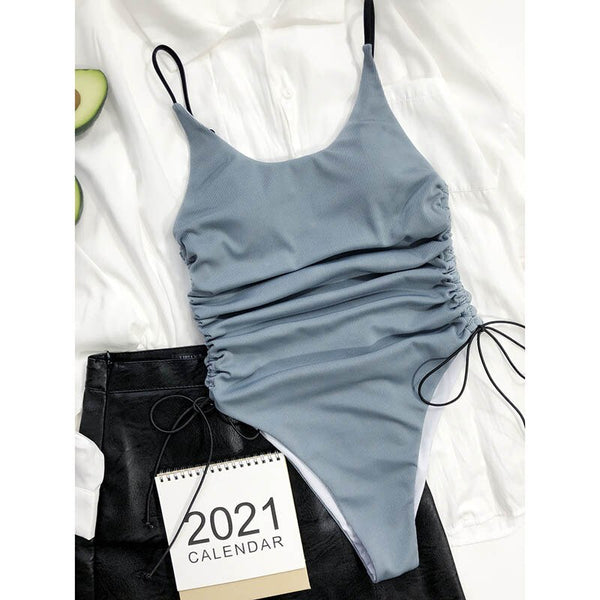 Ribbed Swimsuit One Piece  High Cut Swimwear