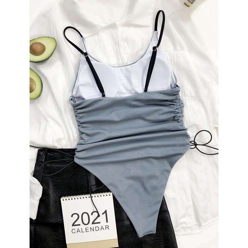 Ribbed Swimsuit One Piece  High Cut Swimwear
