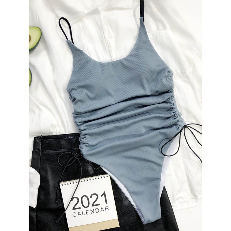 Ribbed Swimsuit One Piece  High Cut Swimwear