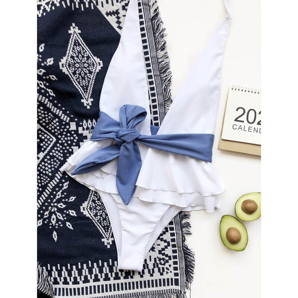Ruffle Swimsuits One Piece Deep V Swimwear