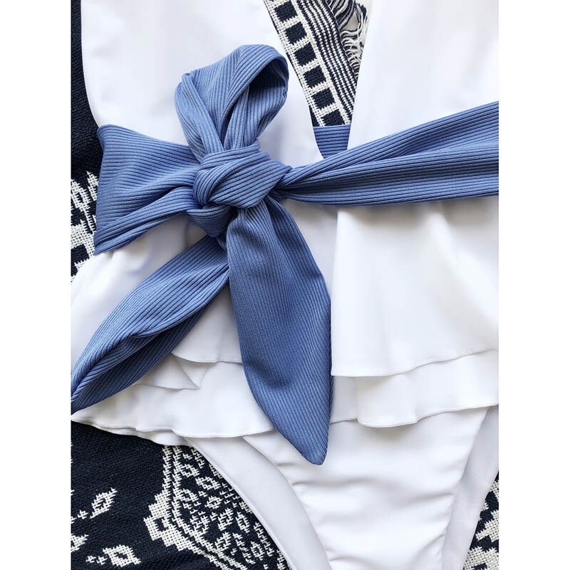Ruffle Swimsuits One Piece Deep V Swimwear