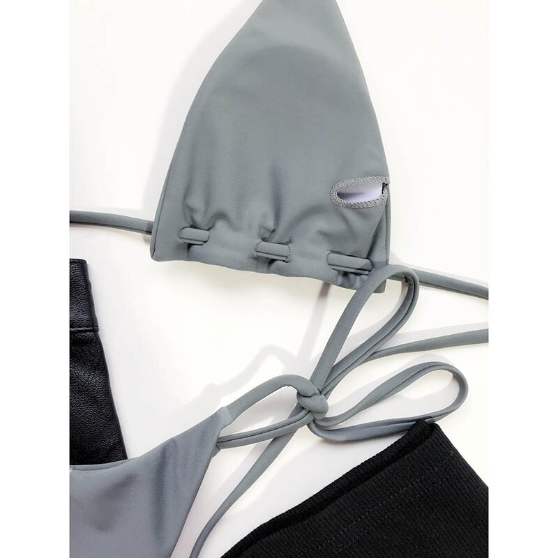 Solid Sexy Halter Swimwear  Tie Waist