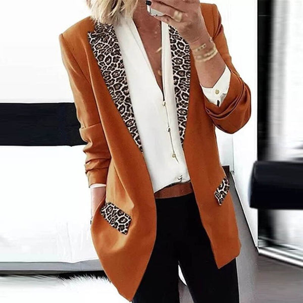 Leopard Print Patchwork Outwear Women Cardigan Coats