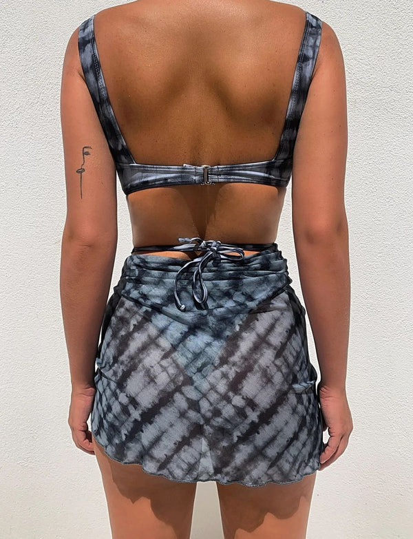 Ladies Swimsuit Tie-Dye Printed Cross-Tie Chiffon Yarn 3 Piece Swimsuit Sexy Bikini Set