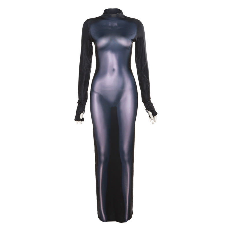 3D Body Printing Round Neck Hip Dress