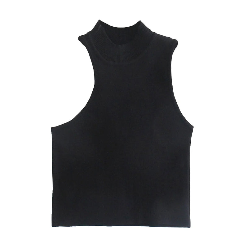 Ribbed Knitted Turtleneck Top Hollow Out Casual Off Shoulder Tops Summer Tank Top Women Solid Cropped Top