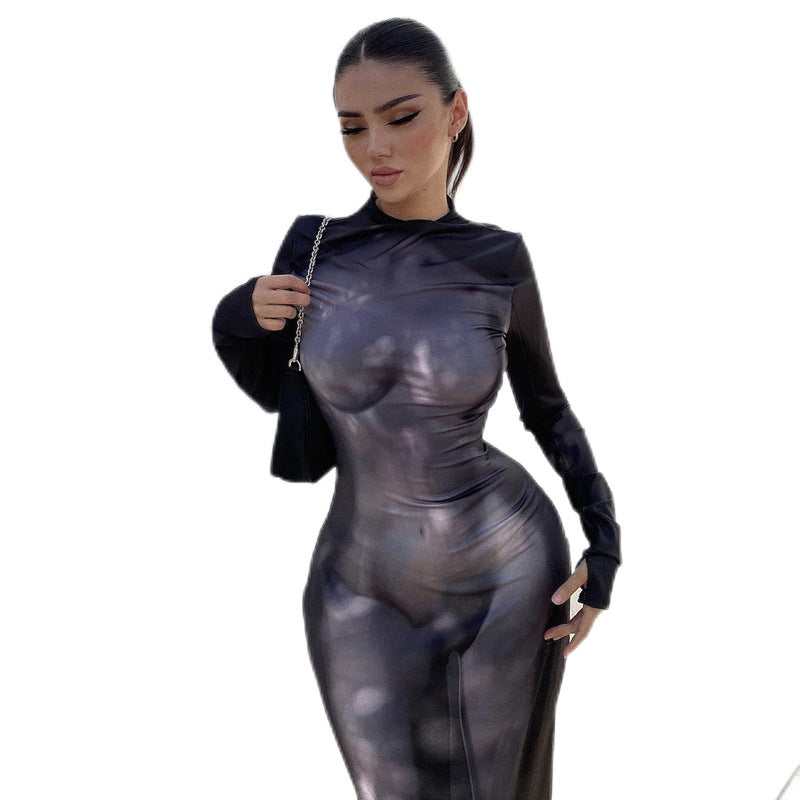 3D Body Printing Round Neck Hip Dress