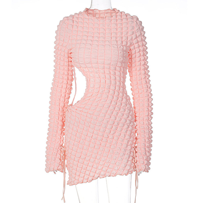 Cut out Waist Long Sleeve Short Dress