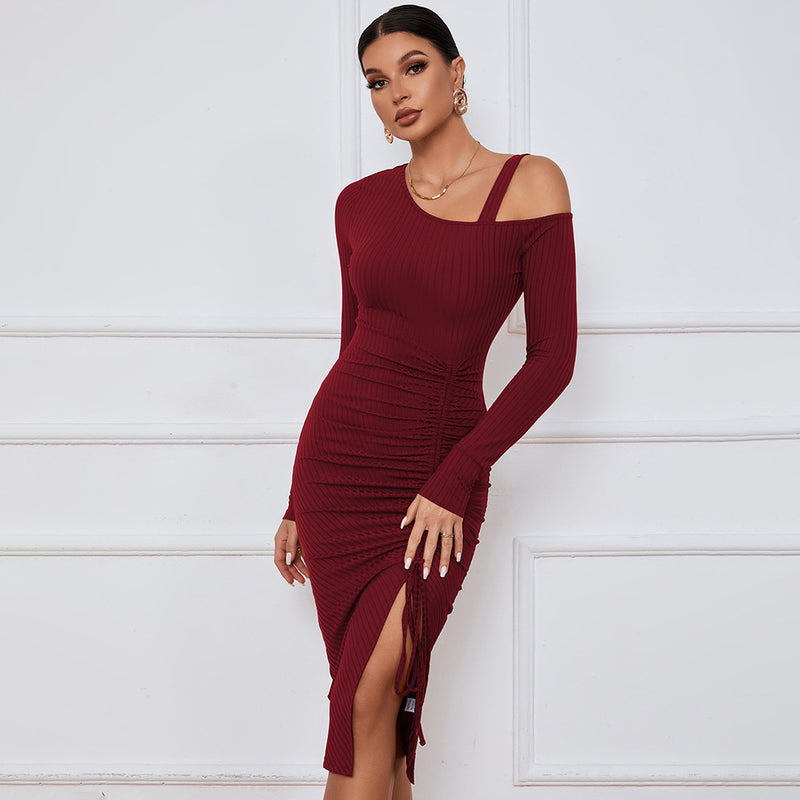 Sexy Off-Shoulder Split Hem Bodycon Dress